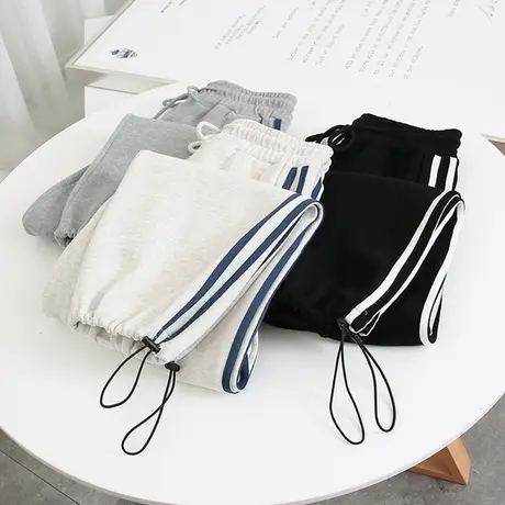 韩版女生休闲裤运动裤显瘦显腿直2021春季新款宽松束脚灰色卫裤子图片