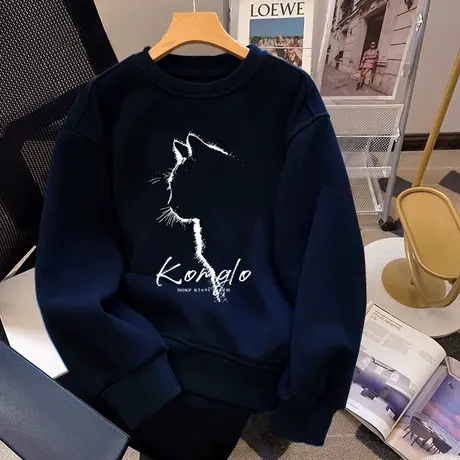 美式ins风减龄卫衣秋冬季加厚女装上衣复古chic加绒保暖情侣圆领图片