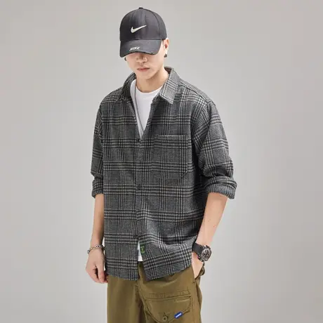 Modi Nick/摩帝尼克高端千鸟格面料复古男士衬衫秋季男士宽松外套商品大图