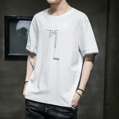 夏款短袖上衣服男士圆领纯棉t恤男款夏季2024白色新款情侣装体恤商品大图