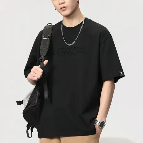 男士美式黑色t恤男短袖纯棉夏季男装上衣2023新款衣服男款体恤衫商品大图