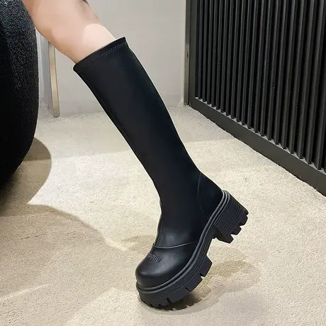 靴子女2023新款秋冬显瘦粗跟高筒靴复古瘦瘦靴厚底高级感不过膝靴图片