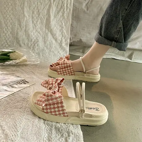 网红凉鞋女外穿2023新款夏季ins潮百搭学生蝴蝶结两穿厚底仙女风商品大图