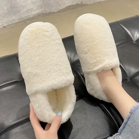 棉拖鞋女秋冬季简约纯色室内居家用外穿防滑毛绒保暖包跟月子棉鞋商品大图