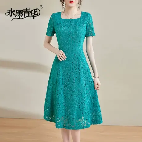 水墨青华夏季新品连身裙修身裙子气质蕾丝裙百搭收腰连衣裙女图片