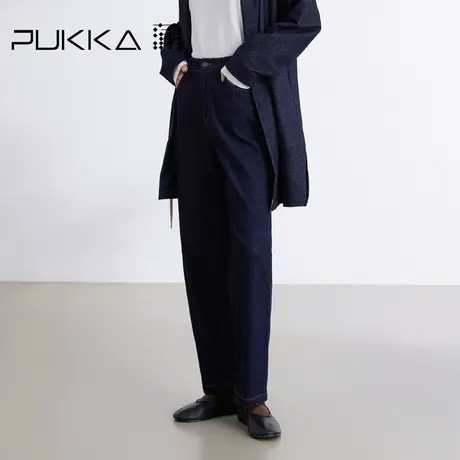 蒲PUKKA 针织牛仔裤女春装新款通勤百搭中腰直筒长裤商品大图