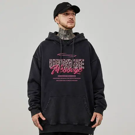 美式字母加绒连帽加肥加大码潮牌胖子胖男生外套春秋冬款卫衣男款商品大图