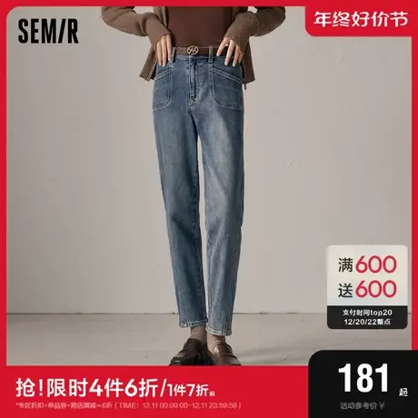 [商场同款]森马牛仔裤女做旧宽松锥形裤冬2023新款工装风长裤街头商品大图