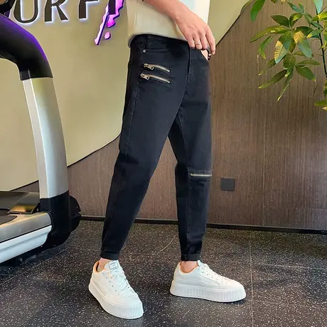 牛仔裤男秋季新款潮牌小脚长裤网红拉链设计感痞帅夜店个性休闲裤商品大图