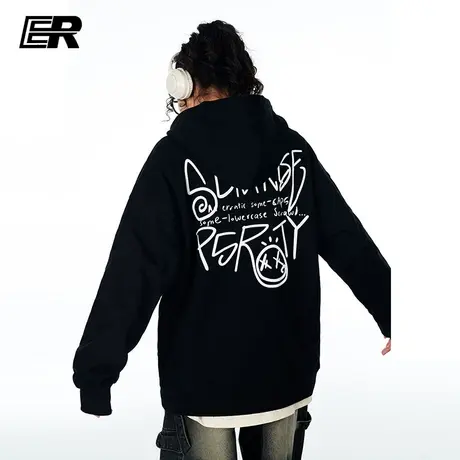 ER字母连帽卫衣2024春季潮牌美式校园休闲情侣帽衫男女同款ins商品大图