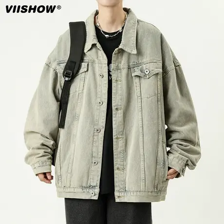 VIISHOW潮流美式渐变牛仔外套高街潮牌复古宽松潮流水洗工装夹克商品大图