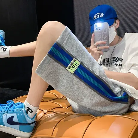 短裤男夏季透气休闲运动五分裤潮流外穿大裤衩撞色拼接沙滩中裤子商品大图