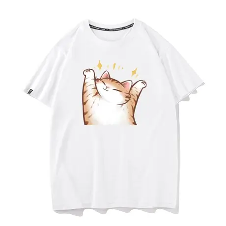 秀洛三花猫大橘猫猫伸懒腰卡通短袖T恤情侣装肥宅打底衫半袖体恤商品大图