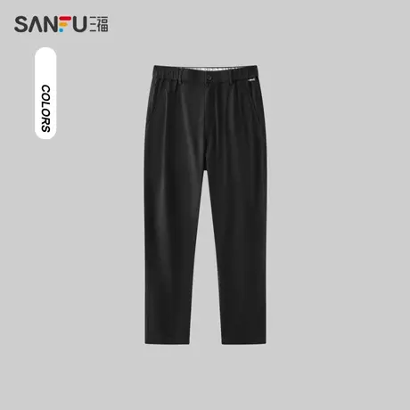 三福2024夏季男士简约直弹休闲裤 纯色合身小脚长裤男482899商品大图