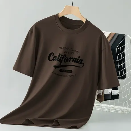 260g重磅纯棉短袖t恤男夏季全棉美式潮流字母印花半袖圆领上衣服图片