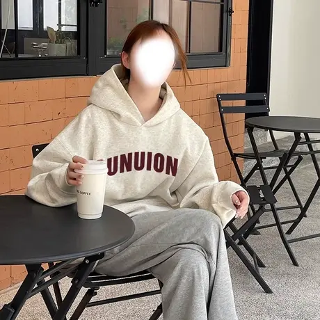 白灰色高级感连帽卫衣女春秋薄款宽松oversize慵懒风大码外套上衣图片