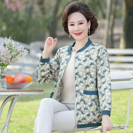 2024年新款妈妈装外套洋气中老年女装春秋上衣碎花短款棒球服薄款图片