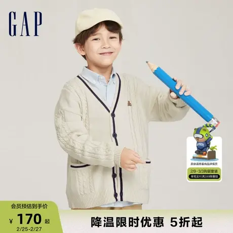 Gap男童春秋纯棉舒适学院风V领针织开衫时髦洋气儿童装毛衣719032商品大图
