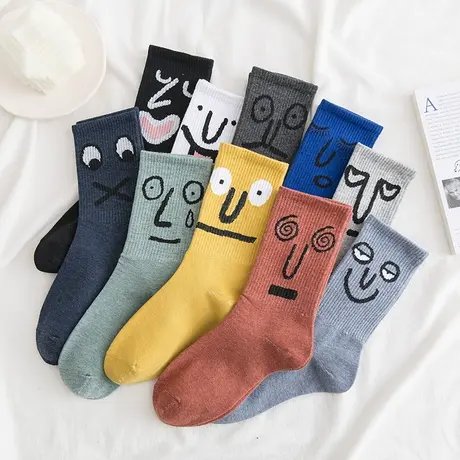 袜子男女中筒袜棉春夏季ins潮涂鸦抽象街头纯色长筒运动长袜商品大图