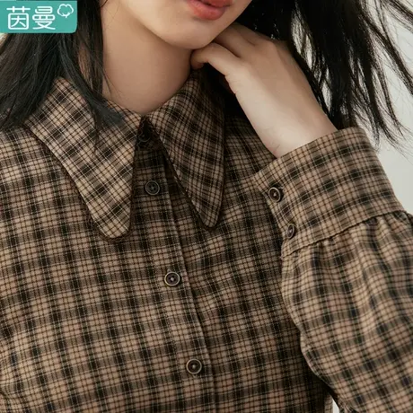 茵曼官方旗舰店复古格子衬衫女士2024新款秋冬季内搭长袖衬衣上衣商品大图