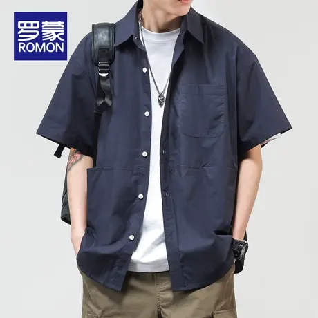 罗蒙工装衬衫男士夏季薄款2023新款翻领衬衣纯棉宽松男生休闲上衣图片