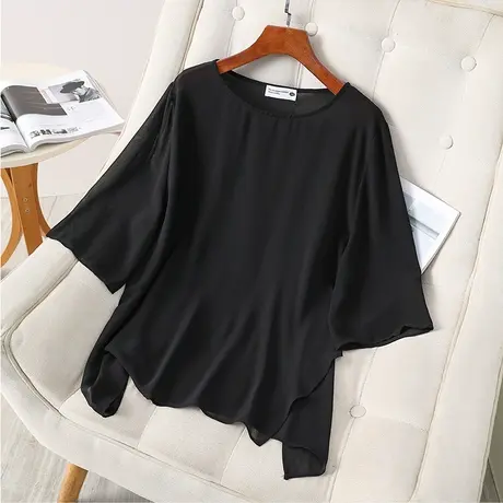 伊自尚2023年新款女韩版大码胖mm夏季气质宽松上衣显瘦雪纺衫女潮图片