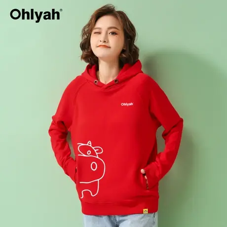 Ohlyah品牌 牛年本命年衣服连帽卫衣女情侣装红色圆领学生新年装商品大图