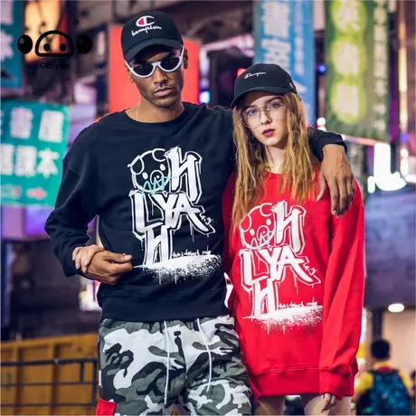 卫衣女宽松大码港风潮牌小猪涂鸦印花纯棉圆领套头衫秋季上衣ins商品大图