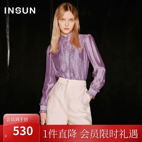 [鎏金系列]恩裳COVER2023秋季新款法式宫廷风褶皱设计木耳边衬衫图片