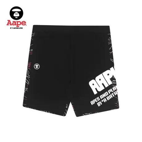 Aape男装春夏猿颜徽章线型迷彩印花拼接休闲短裤6637XXE图片
