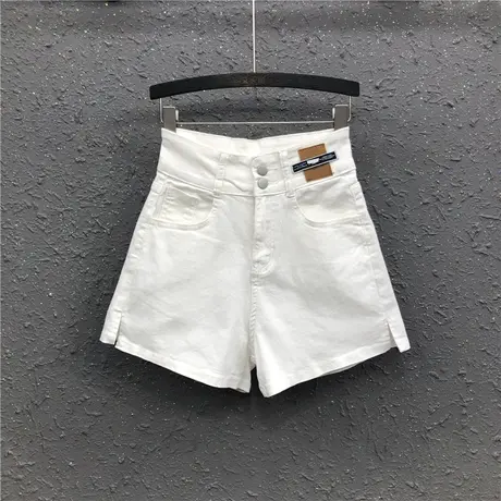白色简约高腰a字小开叉牛仔短裤女春夏新款显瘦港味阔腿裤热裤潮图片