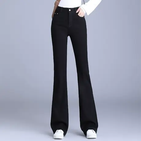 黑色牛仔微喇叭裤子女秋季2023新款高腰显瘦垂感直筒休闲马蹄裤商品大图