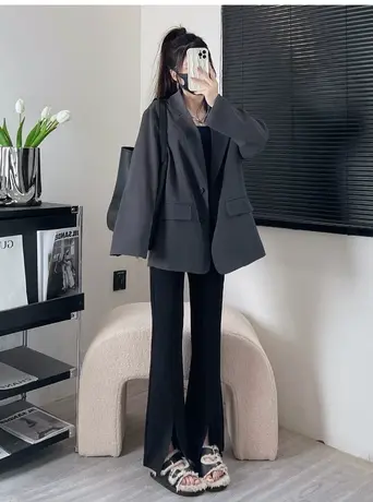 开叉西装裤女微喇叭高腰显瘦2023年新款黑色胖mm大码垂感马蹄裤子图片