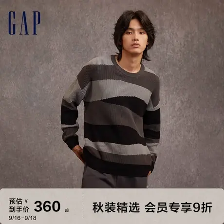 Gap男女装秋冬2023新款宽松落肩条纹长袖毛衣718679慵懒针织衫图片