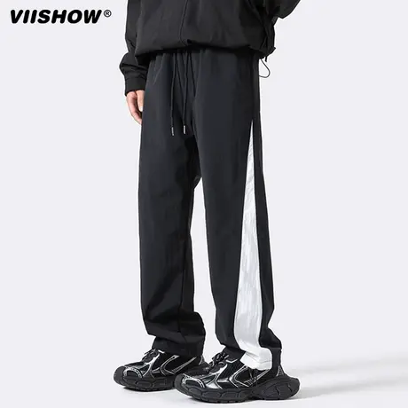 VIISHOW休闲裤男春秋季潮牌痞帅美式高街直筒设计感直筒阔腿长裤商品大图