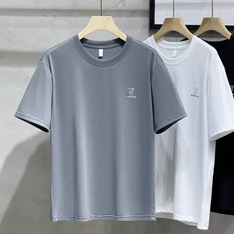 夏季韩版小标刺绣短袖T恤男潮牌体恤衫2023新款ins潮流百搭短tee图片