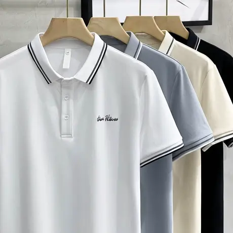 条纹高档polo衫男士短袖t恤夏季薄款翻领半袖商务休闲上衣服刺绣商品大图