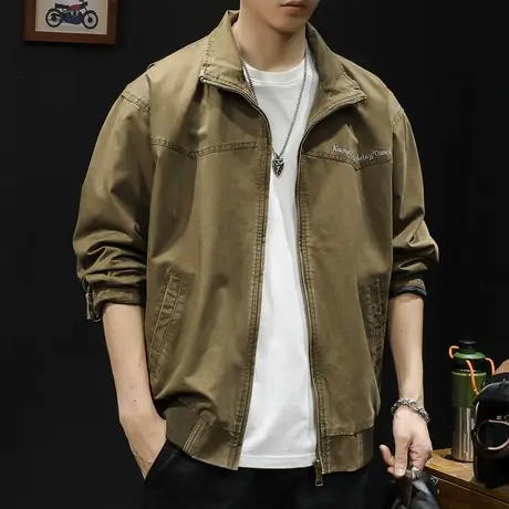 美式夹克外套男春秋翻领飞行员潮牌2023新款男款休闲工装上衣大码图片