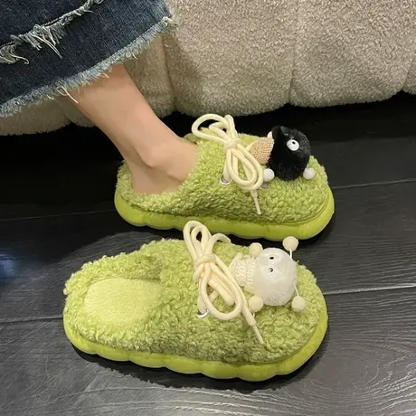 2023新款毛毛拖鞋女外穿秋季毛茸茸可爱办公室舒适保暖包头棉拖鞋商品大图