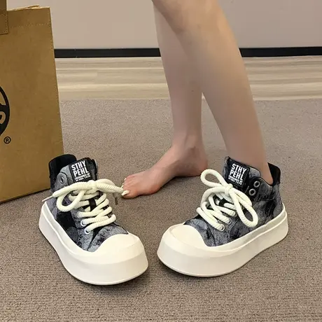 高帮帆布鞋女2023年新款爆款网红超火小白板鞋厚底百搭小众ins潮商品大图