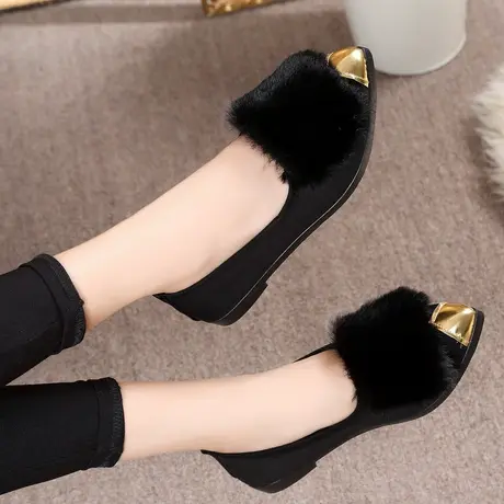 雅森毛毛鞋女鞋韩版休闲鞋乐福鞋潮流豆豆鞋平跟软底防滑保暖单鞋商品大图