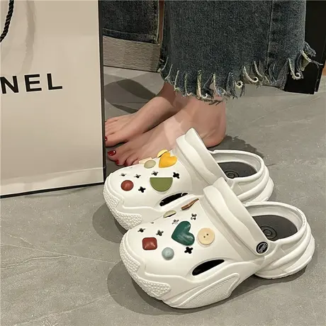 洞洞鞋凉鞋女夏季外穿防滑2023新款时尚厚底增高两穿包头沙滩拖鞋商品大图