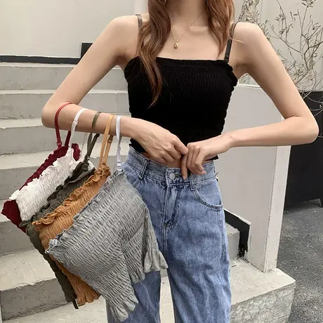 白色带胸垫内搭上衣女装夏季背心外穿ins短款辣妹吊带无袖打底衫图片