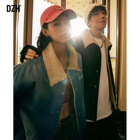 冬季美式复古羊羔绒牛仔外套男潮高级感工装棉服情侣款2024年新款图片