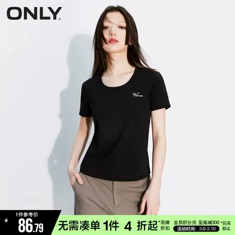 ONLY冬季正肩显瘦设计字母刺绣圆领短袖T恤女|123101115商品大图