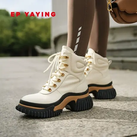 EP YAYING雅莹女鞋 工装风厚底马丁靴绑带登山靴 商场同款XJ01A商品大图