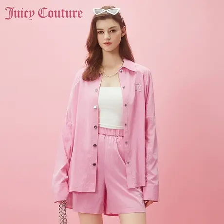 Juicy Couture橘滋春夏新款元气浅春系LOGO银丝刺绣阔版衬衫女图片