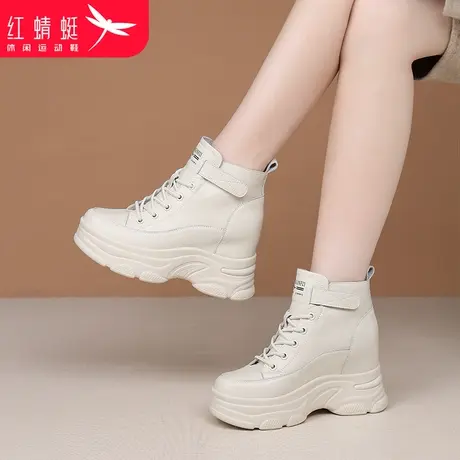红蜻蜓冬季鞋子休闲厚底高帮女鞋2023新款小白鞋中筒高邦靴子真皮图片