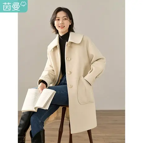 【商场同款】茵曼赫本风羊毛呢子大衣女2023年冬新款双面羊绒外套图片