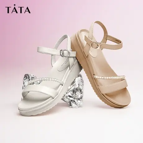 百补直播Tata他她厚底凉鞋女松糕底一字带沙滩凉鞋2023新FAFD1BL3商品大图